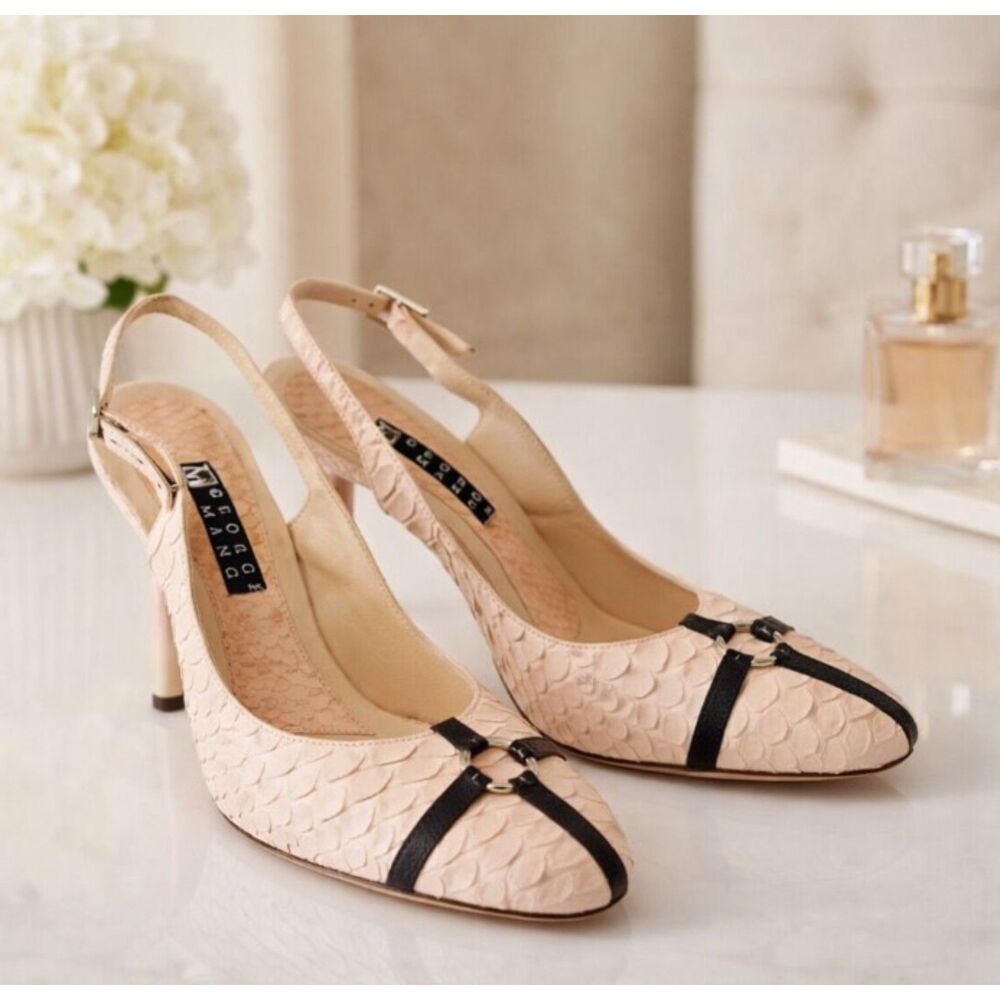 George Mang Pink Python Slingback Heels Italy w/Box Womens 36.5 US 6